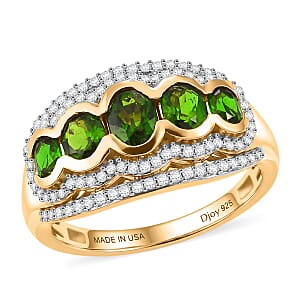 D'Joy Chrome Diopside and Moissanite 2.10 ctw Bloom Line Halo Ring in 18K Vermeil Yellow Gold Over Sterling Silver (Size 10.0)