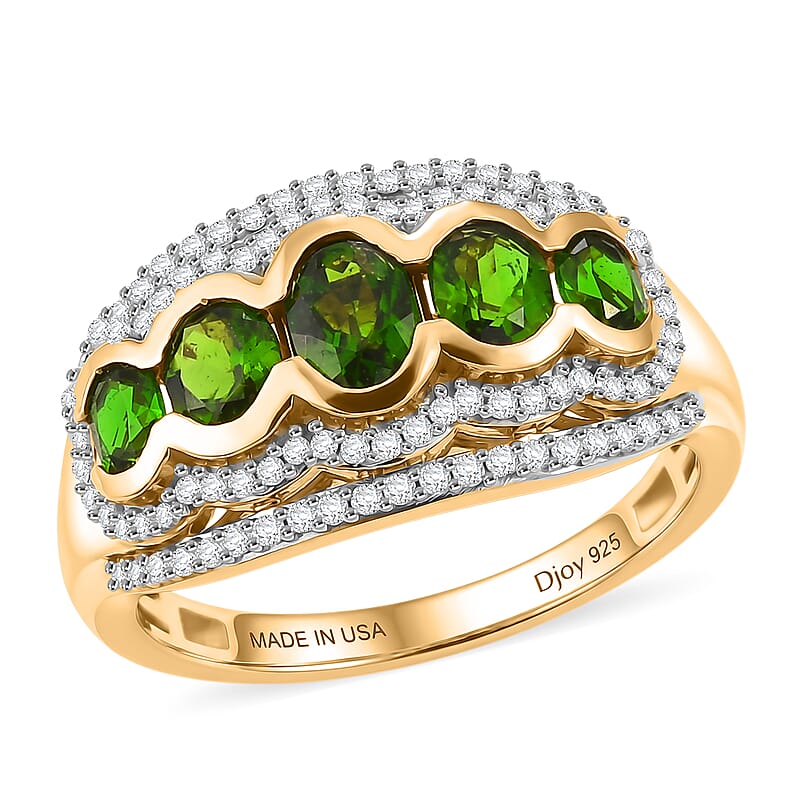 D'Joy Chrome Diopside and Moissanite 2.10 ctw Bloom Line Halo Ring in 18K Vermeil Yellow Gold Over Sterling Silver (Size 10.0)