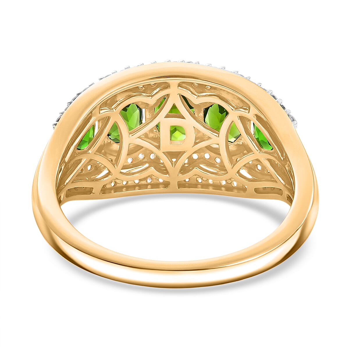 D'Joy Chrome Diopside and Moissanite 2.10 ctw Bloom Line Halo Ring in 18K Vermeil Yellow Gold Over Sterling Silver (Size 10.0) image number 4