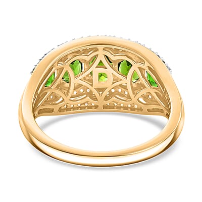 D'Joy Chrome Diopside and Moissanite 2.10 ctw Bloom Line Halo Ring in 18K Vermeil Yellow Gold Over Sterling Silver (Size 10.0)