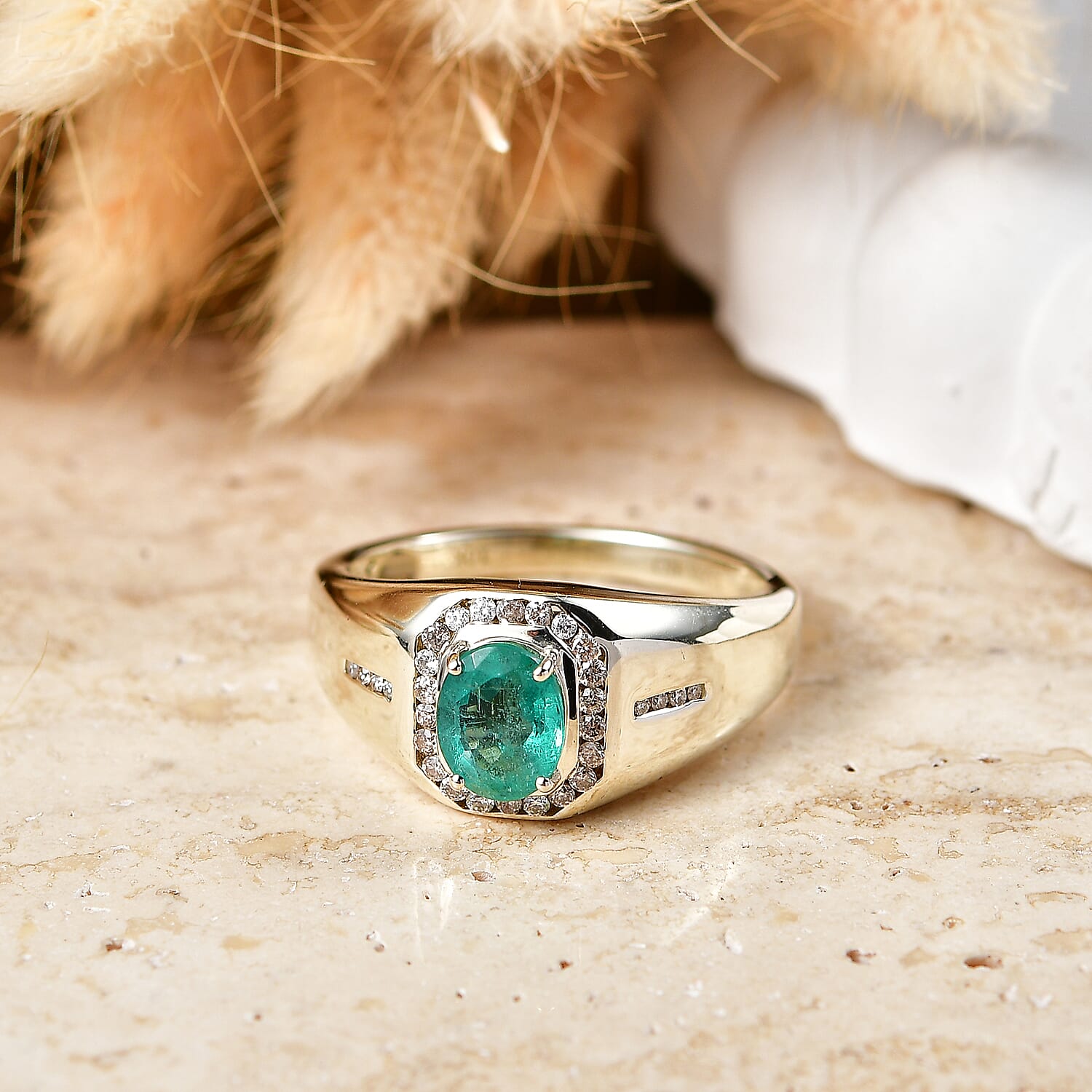 Luxoro AAA Kagem Zambian Emerald and Diamond I2 1.30 ctw Men's Ring in 10K Green Gold (Size 11.0) 5.50 Grams