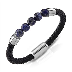 Lapis Lazuli 15.00 ctw Beaded Bracelet in Stainless Steel (8.25 In)