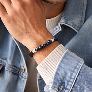 Lapis Lazuli 15.00 ctw Beaded Bracelet in Stainless Steel (8.25 In)
