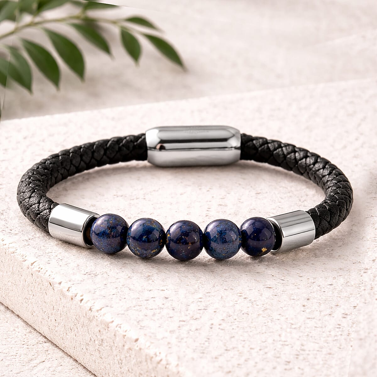 Lapis Lazuli 15.00 ctw Beaded Bracelet in Stainless Steel (8.25 In) image number 2