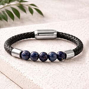 Lapis Lazuli 15.00 ctw Beaded Bracelet in Stainless Steel (8.25 In)