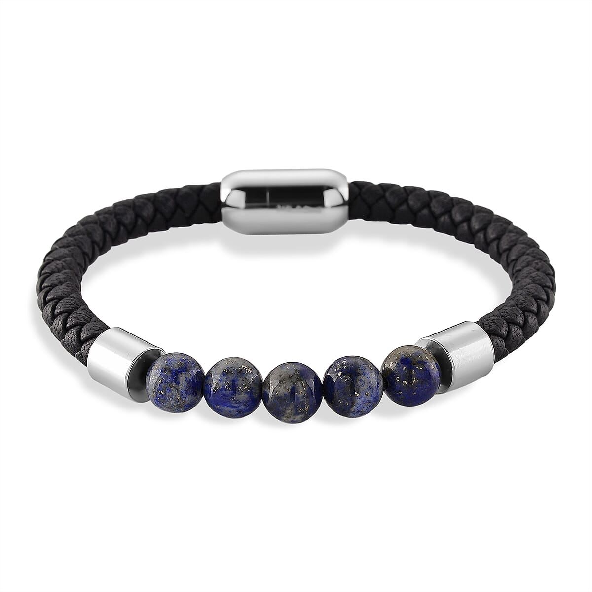 Lapis Lazuli 15.00 ctw Beaded Bracelet in Stainless Steel (8.25 In) image number 3