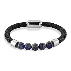 Lapis Lazuli 15.00 ctw Beaded Bracelet in Stainless Steel (8.25 In)
