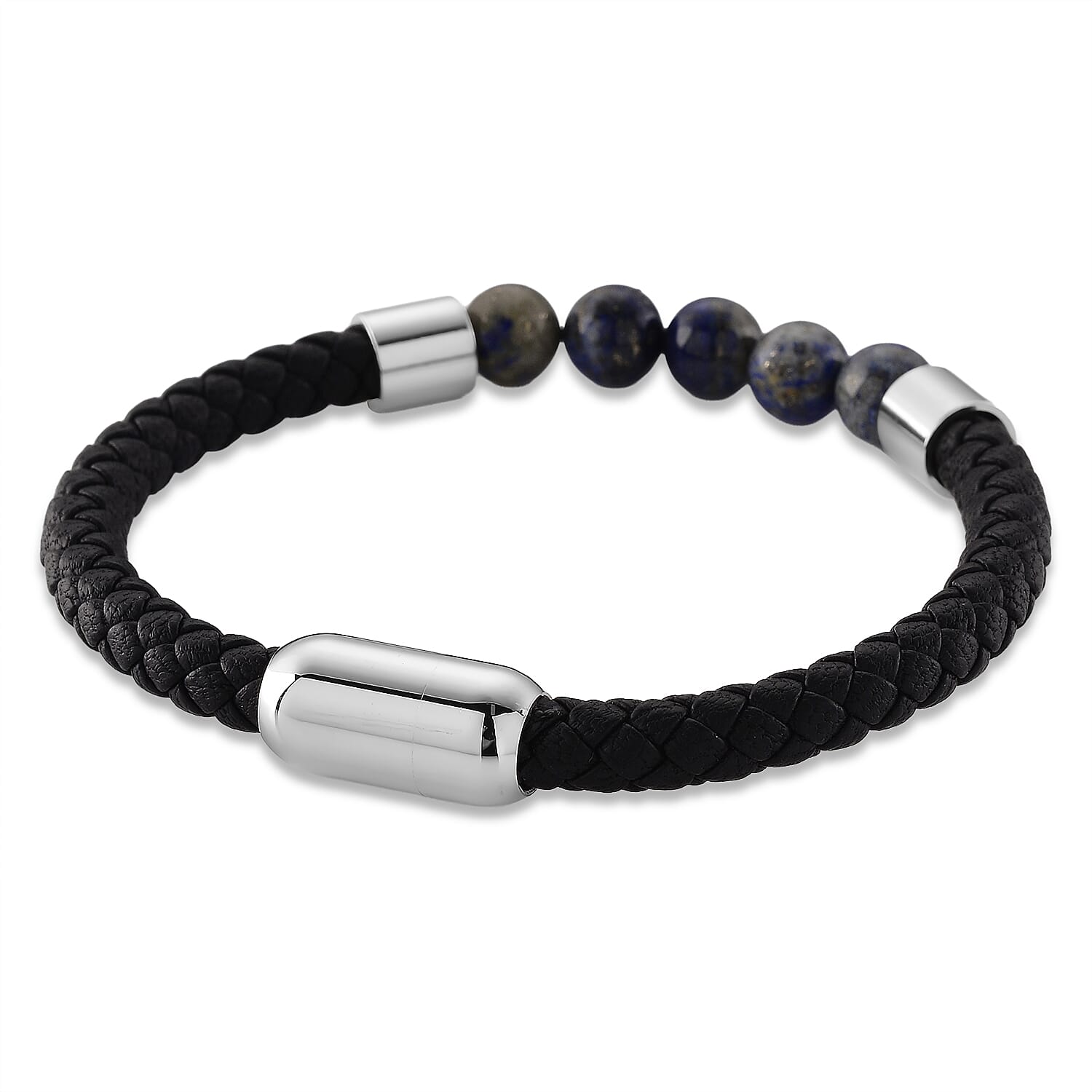 Lapis Lazuli 15.00 ctw Beaded Bracelet in Stainless Steel (8.25 In)