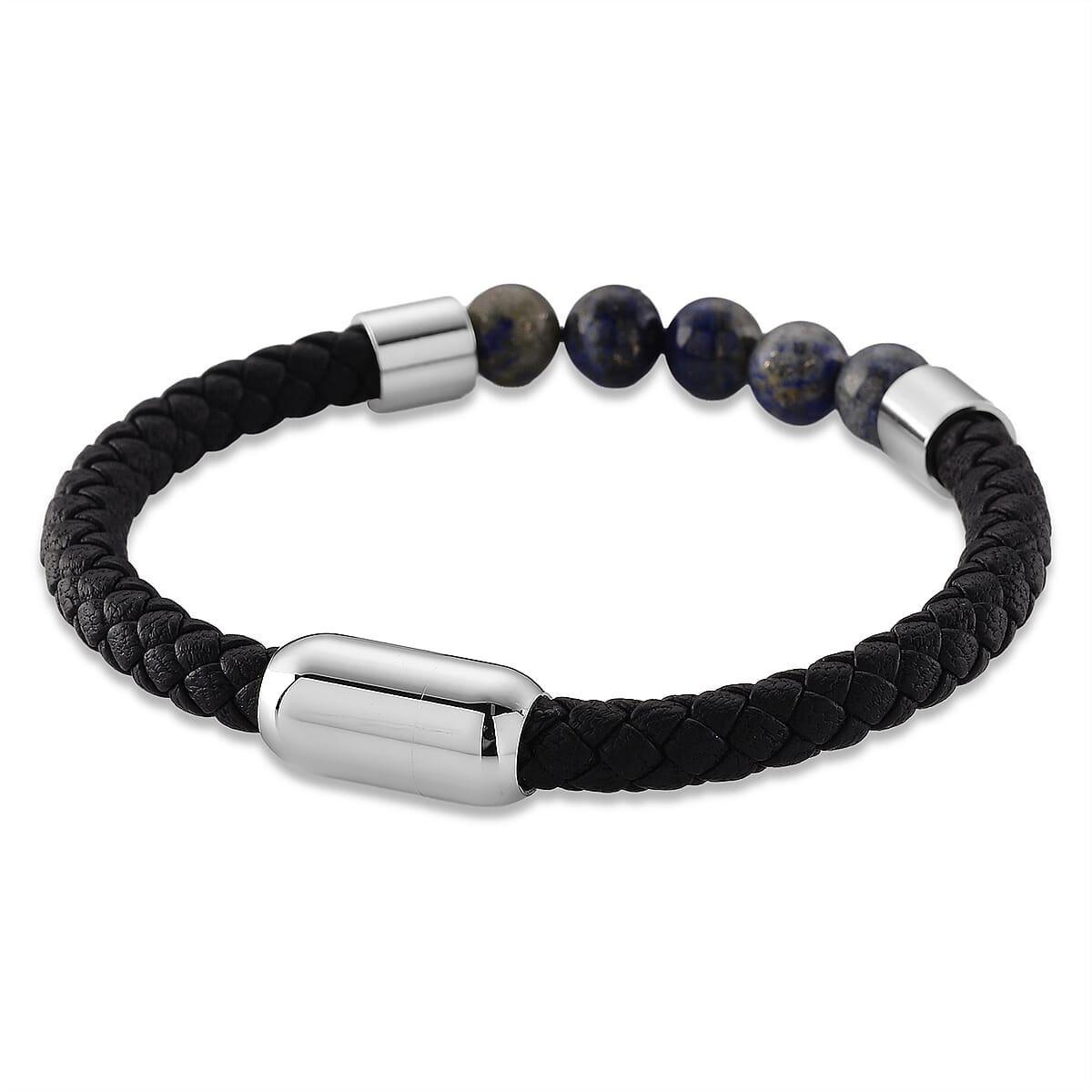 Lapis Lazuli 15.00 ctw Beaded Bracelet in Stainless Steel (8.25 In) image number 4