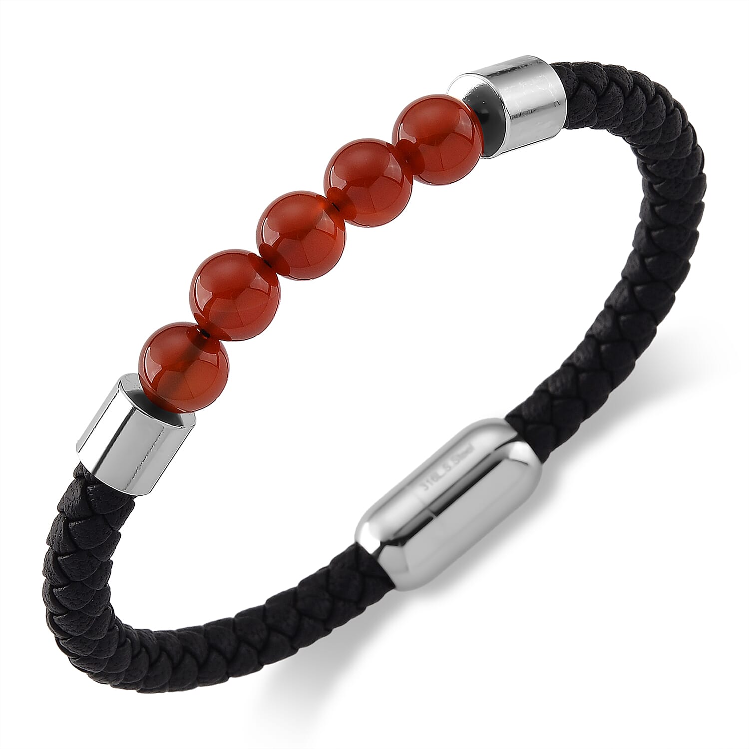 Red Agate 15.00 ctw Beaded Bracelet in Stainless Steel (8.25 In)