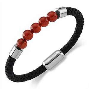 Red Agate 15.00 ctw Beaded Bracelet in Stainless Steel (8.25 In)