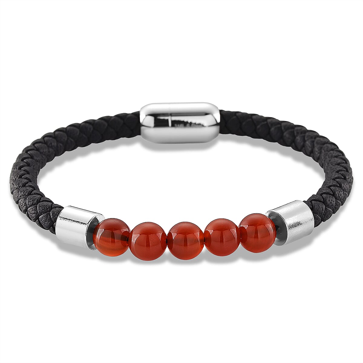Red Agate 15.00 ctw Beaded Bracelet in Stainless Steel (8.25 In) image number 3