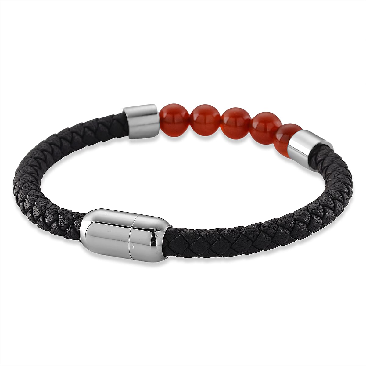 Red Agate 15.00 ctw Beaded Bracelet in Stainless Steel (8.25 In) image number 4
