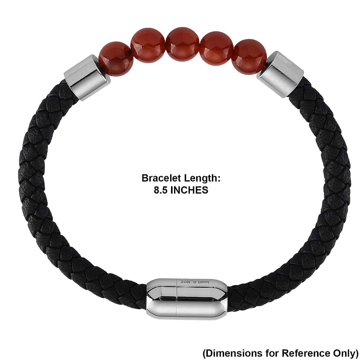 Red Agate 15.00 ctw Beaded Bracelet in Stainless Steel (8.25 In) image number 5