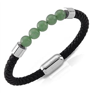 Green Aventurine 15.00 ctw Beaded Bracelet in Stainless Steel (8.25 In)