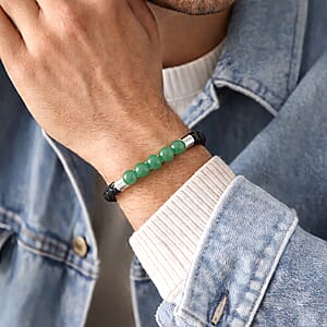 Green Aventurine 15.00 ctw Beaded Bracelet in Stainless Steel (8.25 In)