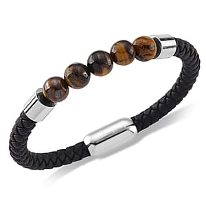 Yellow Tigers Eye 15.00 ctw Beaded Bracelet in Stainless Steel (8.25 In)