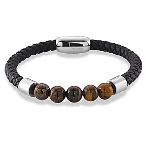 Yellow Tigers Eye 15.00 ctw Beaded Bracelet in Stainless Steel (8.25 In)