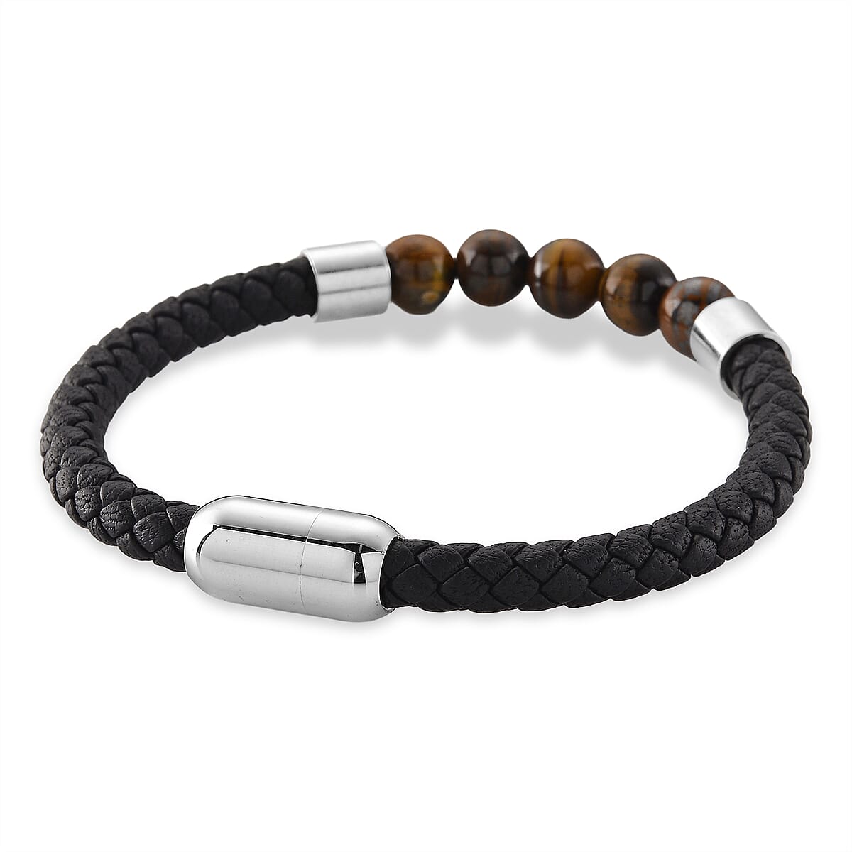 Yellow Tigers Eye 15.00 ctw Beaded Bracelet in Stainless Steel (8.25 In) image number 4