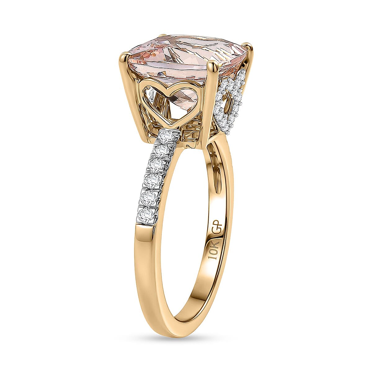 GP Amore Collection AAA Marropino Morganite and Diamond I2 4.10 ctw Ring in 10K Yellow Gold (Size 10.0)