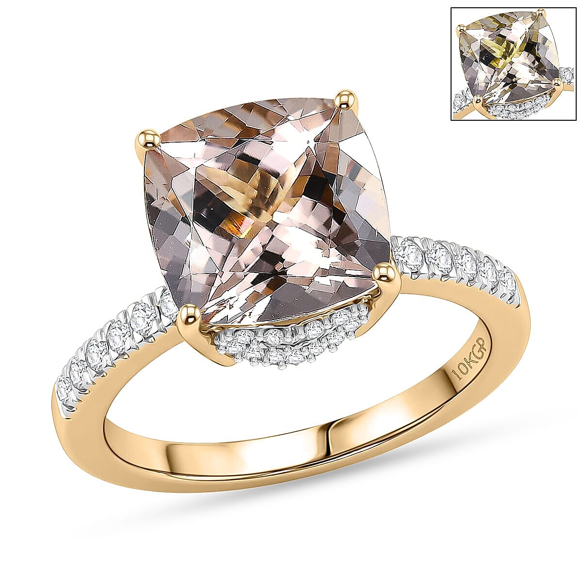 GP Amore Collection AAA Marropino Morganite and Diamond I2 4.10 ctw Ring in 10K Yellow Gold (Size 5.5)