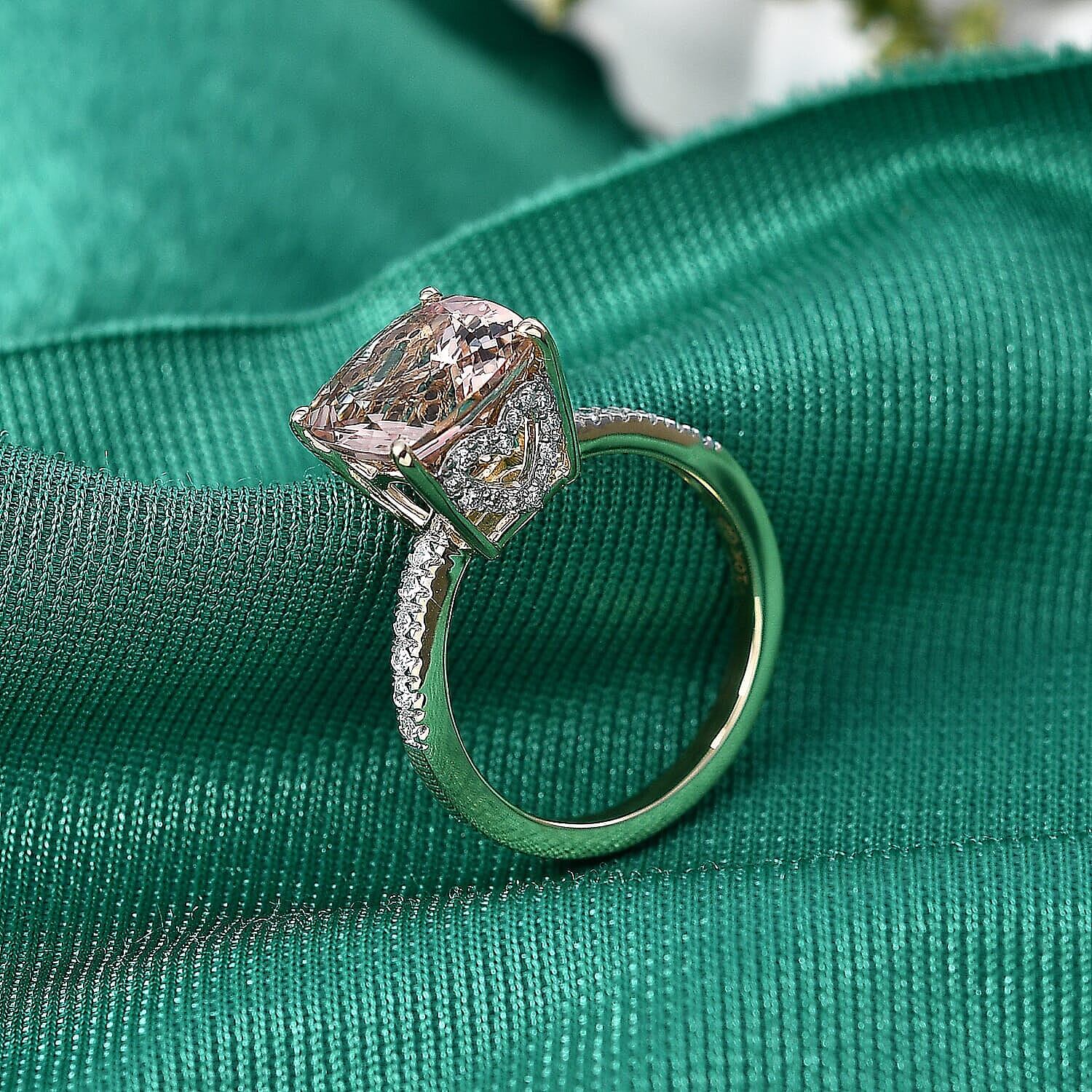 GP Amore Collection AAA Marropino Morganite and Diamond I2 4.10 ctw Ring in 10K Yellow Gold (Size 5.5)