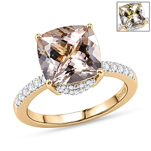 GP AAA Marropino Morganite and Diamond I2 4.10 ctw Ring in 10K Yellow Gold (Size 7.0)