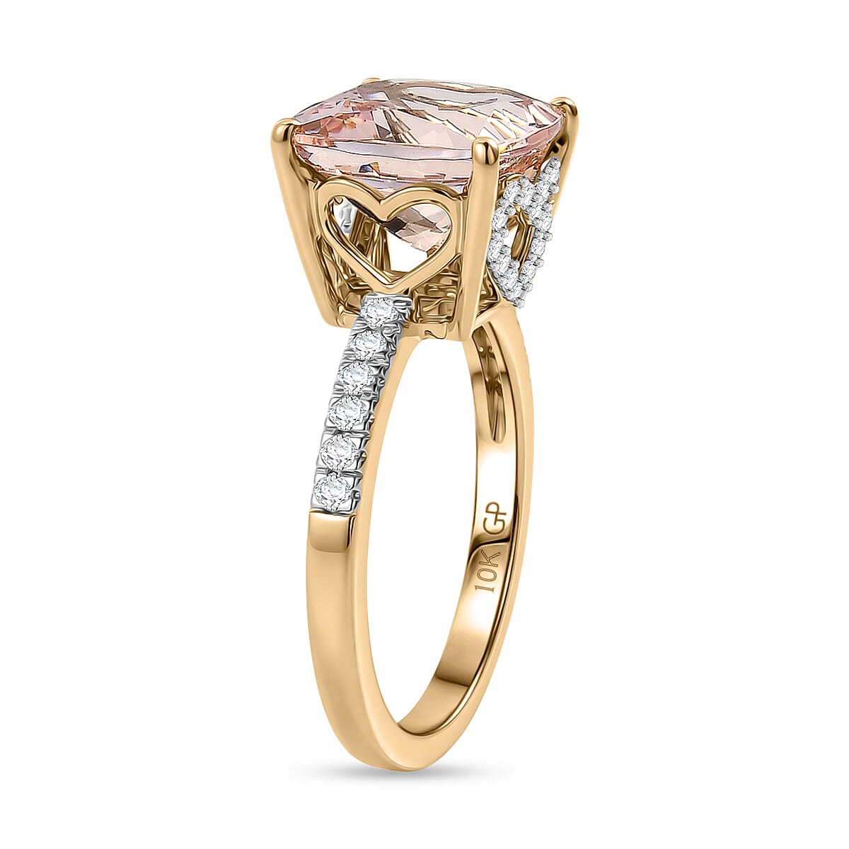 GP AAA Marropino Morganite and Diamond I2 4.10 ctw Ring in 10K Yellow Gold (Size 7.0) image number 3