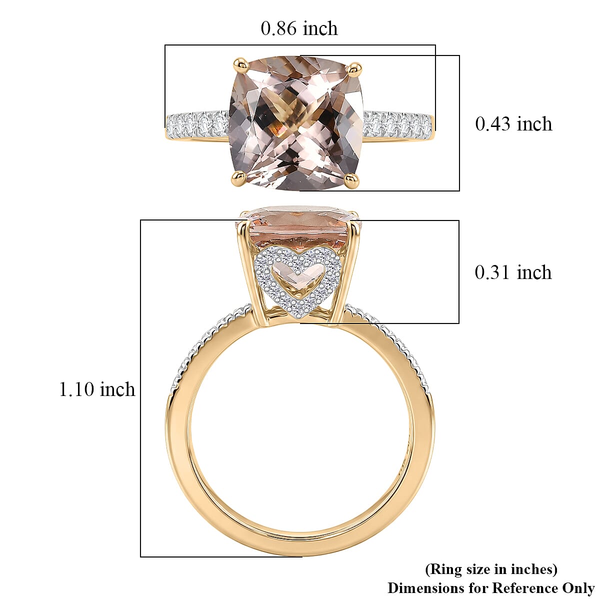 GP AAA Marropino Morganite and Diamond I2 4.10 ctw Ring in 10K Yellow Gold (Size 7.0) image number 5