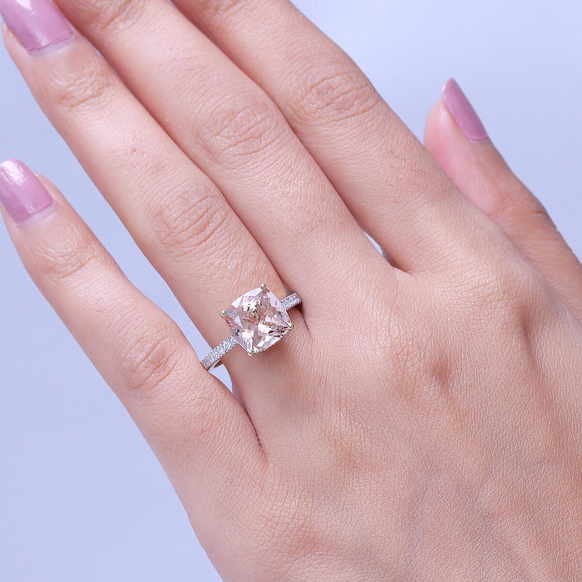 GP Amore Collection AAA Marropino Morganite and Diamond I2 4.10 ctw Ring in 10K Yellow Gold (Size 8.0) image number 2