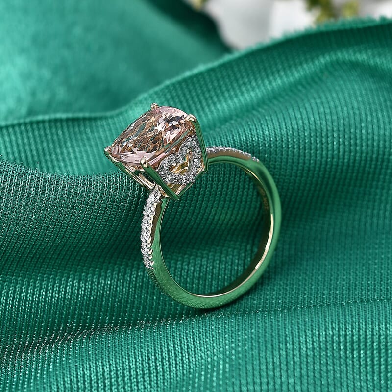 GP Amore Collection AAA Marropino Morganite and Diamond I2 4.10 ctw Ring in 10K Yellow Gold (Size 8.5)