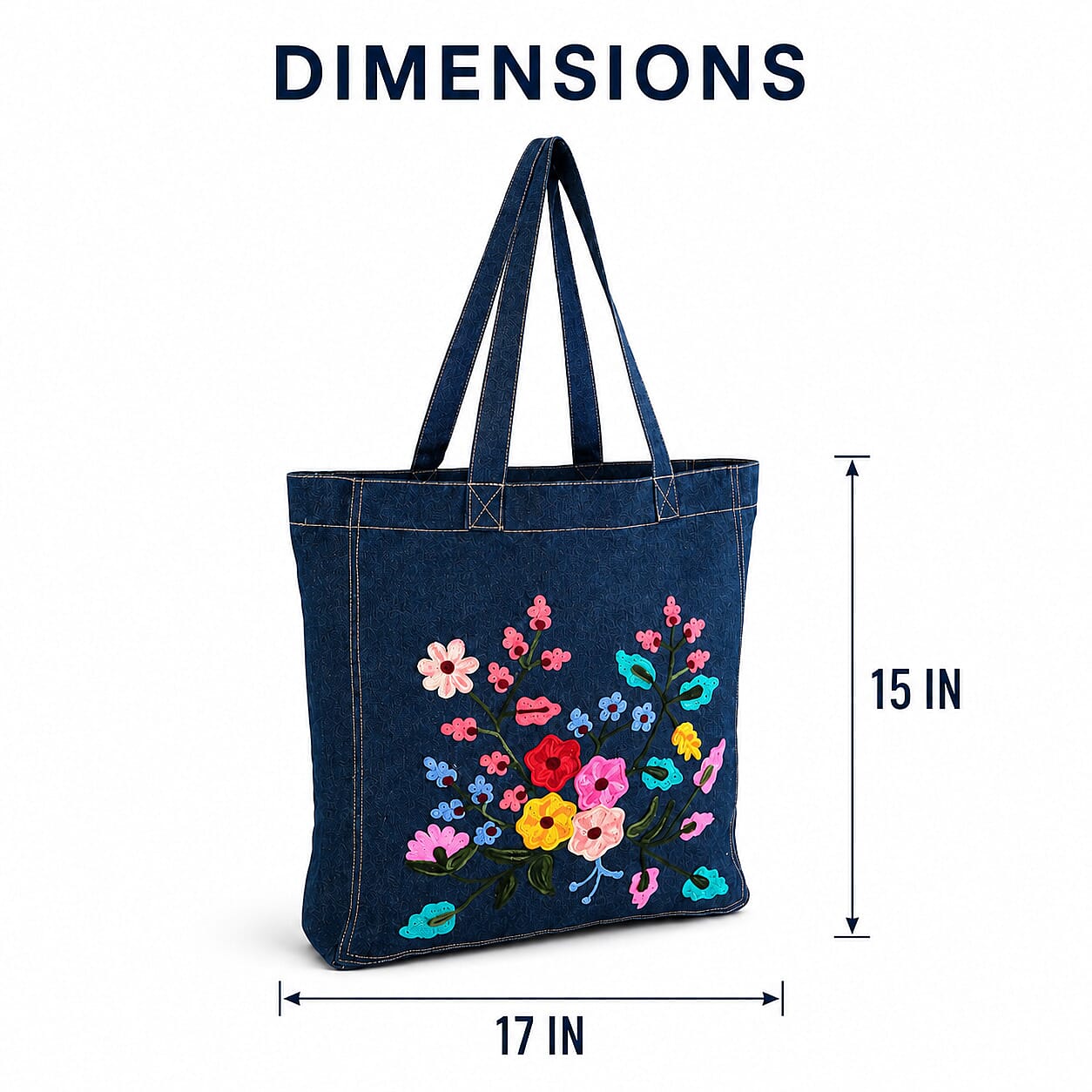 La Marey Light Blue Embroidered Denim Tote Bag