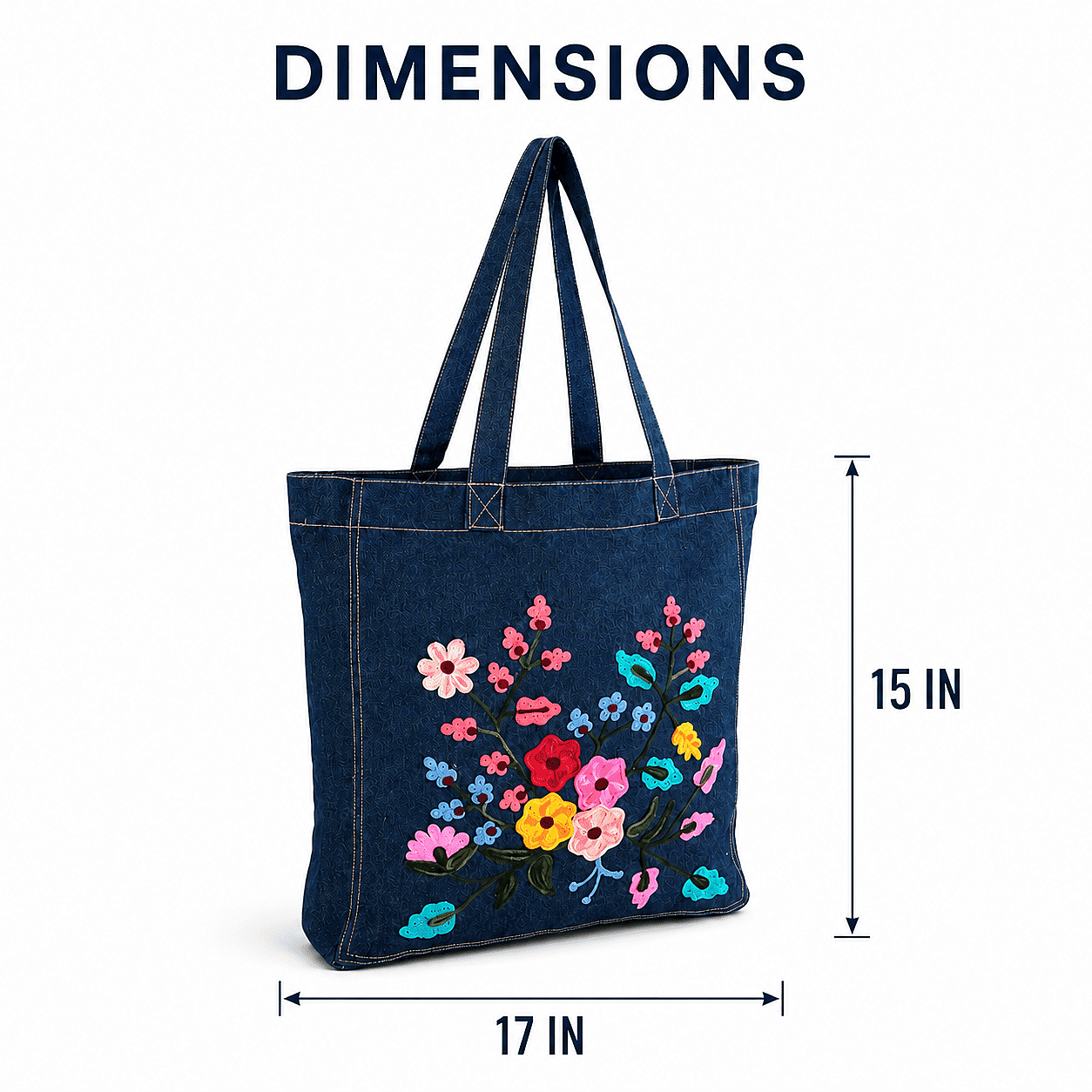 La Marey Light Blue Embroidered Denim Tote Bag