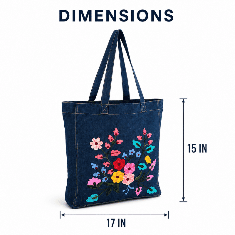 La Marey Light Blue Embroidered Denim Tote Bag