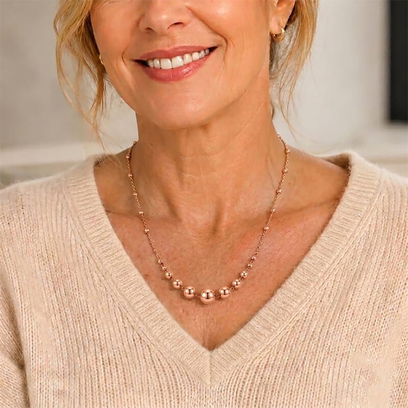 Beaded Chain Necklace (20-22 Inches) in ION Plated RG Stainless Steel