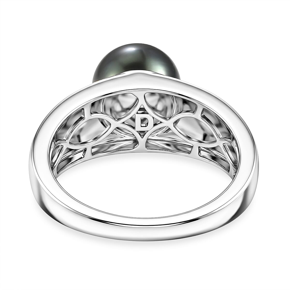 D'Joy Premium Tahitian Pearl Men's Ring in 18K Vermeil Yellow Gold Over and Rhodium Over Sterling Silver (Size 10.0)