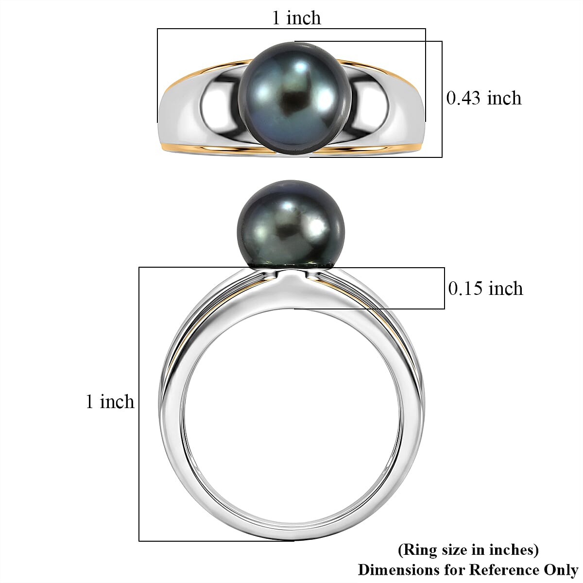 D'Joy Premium Tahitian Pearl Men's Ring in 18K Vermeil Yellow Gold Over and Rhodium Over Sterling Silver (Size 10.0) image number 4