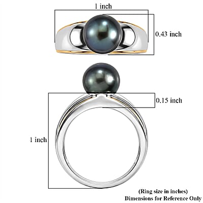 D'Joy Premium Tahitian Pearl Men's Ring in 18K Vermeil Yellow Gold Over and Rhodium Over Sterling Silver (Size 10.0)