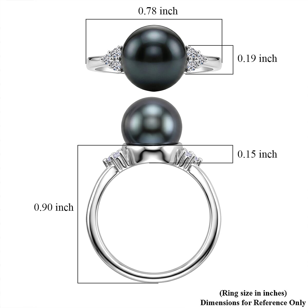 Premium Tahitian Pearl and Luxuriant Lab Grown Diamond 0.10 ctw Celestial Orbit Ring in Rhodium Over Sterling Silver (Size 10.0)