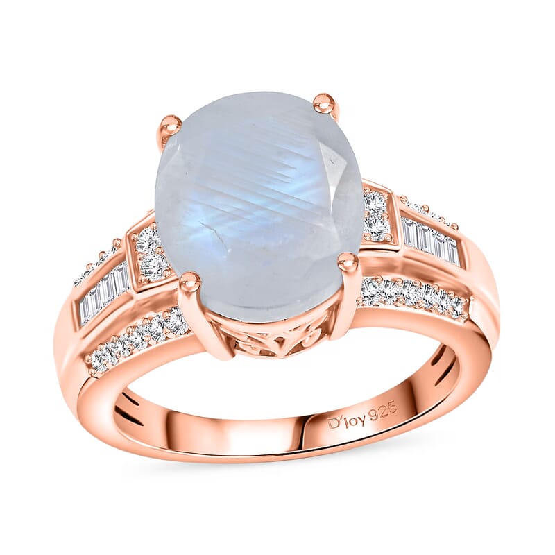 D'Joy Rainbow Moonstone and White Zircon 5.10 ctw Ring in 18K Vermeil Rose Gold Over Sterling Silver (Size 10.0)