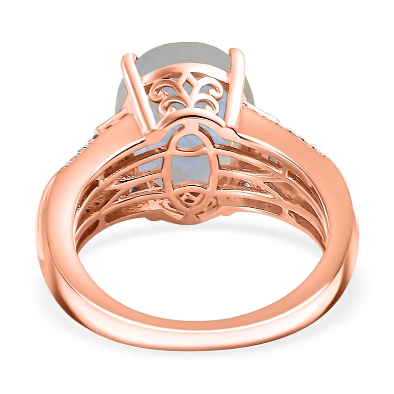D'Joy Rainbow Moonstone and White Zircon 5.10 ctw Ring in 18K Vermeil Rose Gold Over Sterling Silver (Size 10.0)