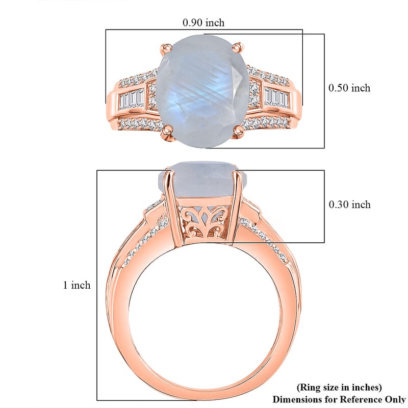 D'Joy Rainbow Moonstone and White Zircon 5.10 ctw Ring in 18K Vermeil Rose Gold Over Sterling Silver (Size 10.0)