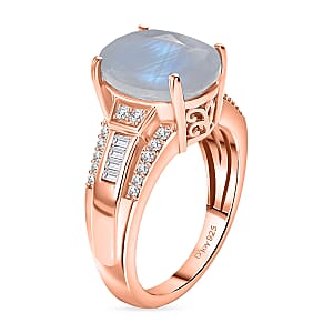 D'Joy Rainbow Moonstone and White Zircon 5.10 ctw Ring in 18K Vermeil Rose Gold Over Sterling Silver (Size 8.5)