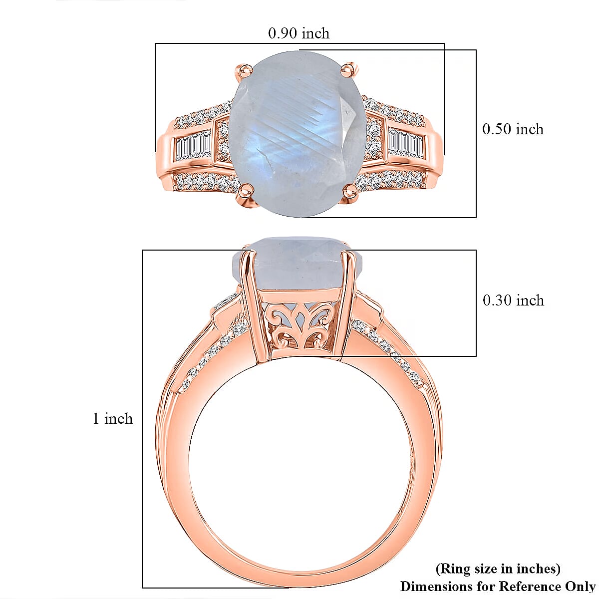 D'Joy Rainbow Moonstone and White Zircon 5.10 ctw Ring in 18K Vermeil Rose Gold Over Sterling Silver (Size 8.5) image number 5