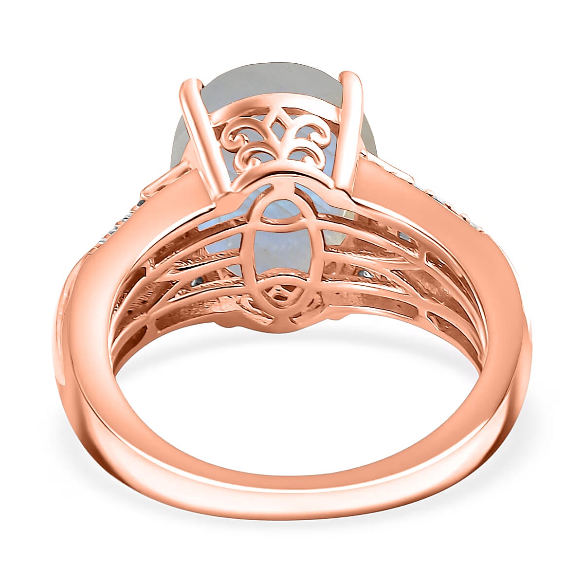 D'Joy Rainbow Moonstone and White Zircon 5.10 ctw Ring in 18K Vermeil Rose Gold Over Sterling Silver (Size 9.0) image number 4