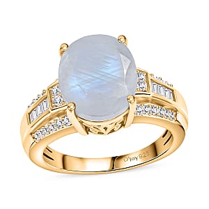 D'Joy Rainbow Moonstone and White Zircon 5.10 ctw Ring in 18K Vermeil Yellow Gold Over Sterling Silver (Size 8.0)