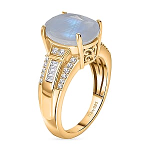 D'Joy Rainbow Moonstone and White Zircon 5.10 ctw Ring in 18K Vermeil Yellow Gold Over Sterling Silver (Size 8.0)