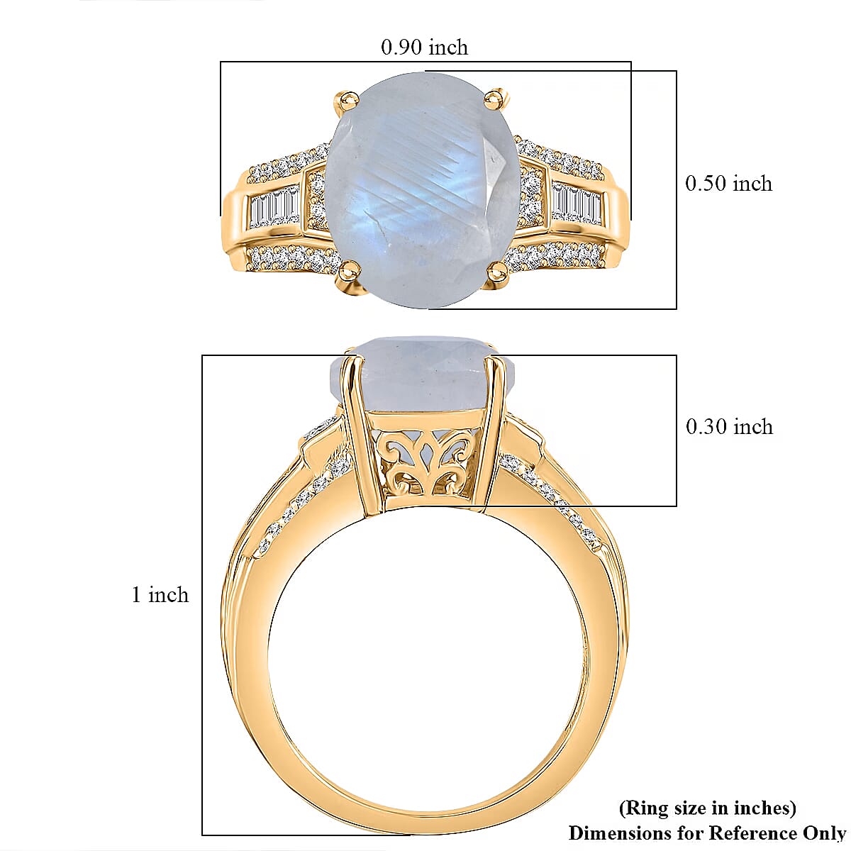 D'Joy Rainbow Moonstone and White Zircon 5.10 ctw Ring in 18K Vermeil Yellow Gold Over Sterling Silver (Size 8.5) image number 5