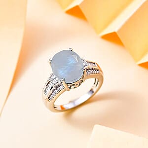 D'Joy Rainbow Moonstone and White Zircon 5.10 ctw Ring in Rhodium Over Sterling Silver (Size 12.0)