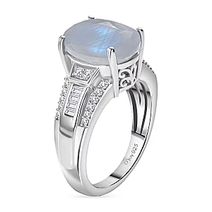 D'Joy Rainbow Moonstone and White Zircon 5.10 ctw Ring in Rhodium Over Sterling Silver (Size 5.0)